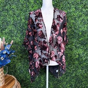 Nwt Sheer black with ‎ velvet burn out floral open front kimono  nwt